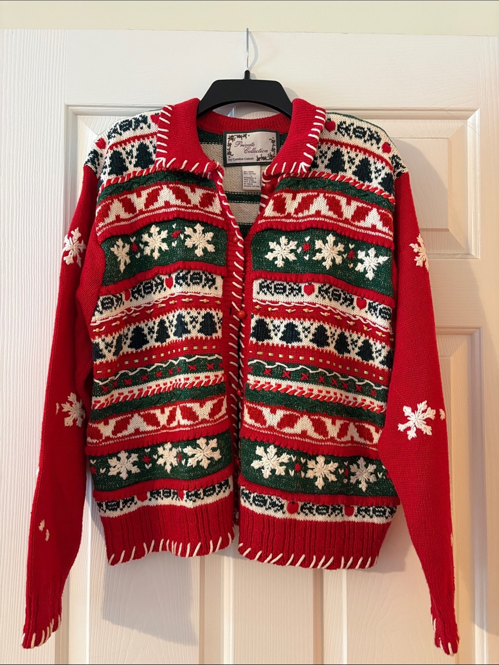 Vintage Festive Red Nordic Snowflake/Christmas Button Front Sweater